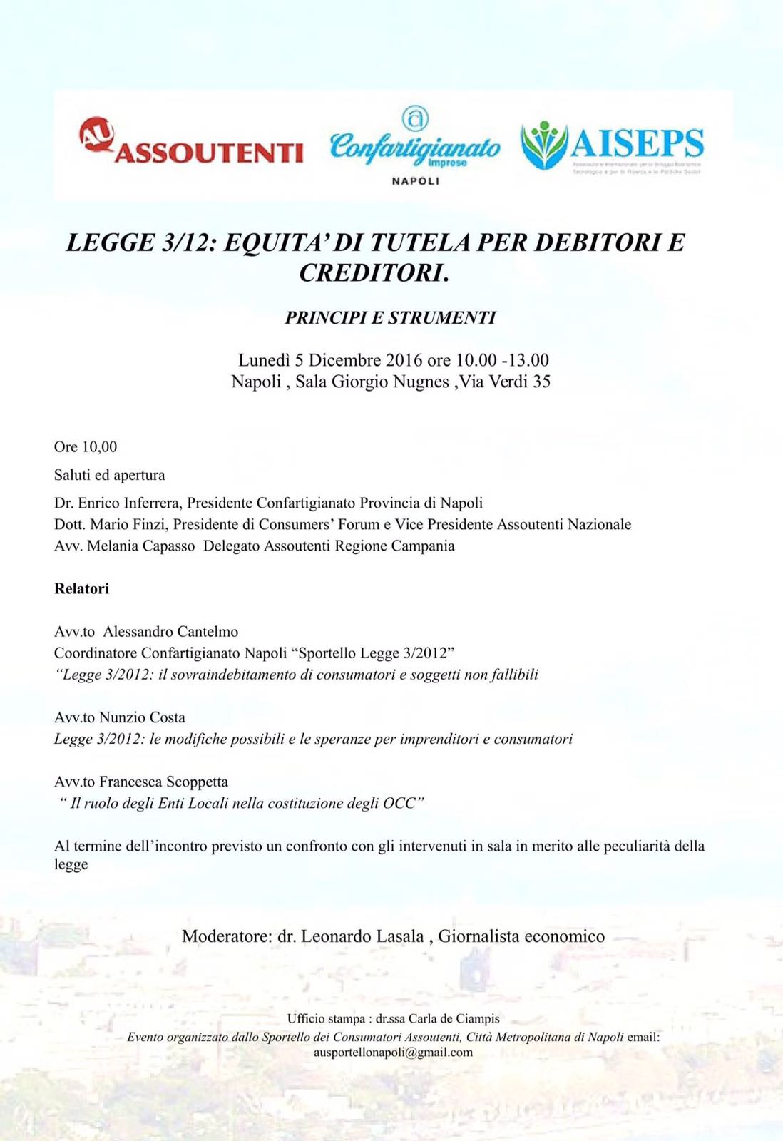 Il 5 dicembre presso il Comune di Napoli un incontro sulla legge salva-suicidi
